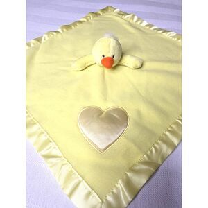 Baby Boom Baby Duck Lovey Security Blanket  Yellow Satin Trim 17” Square